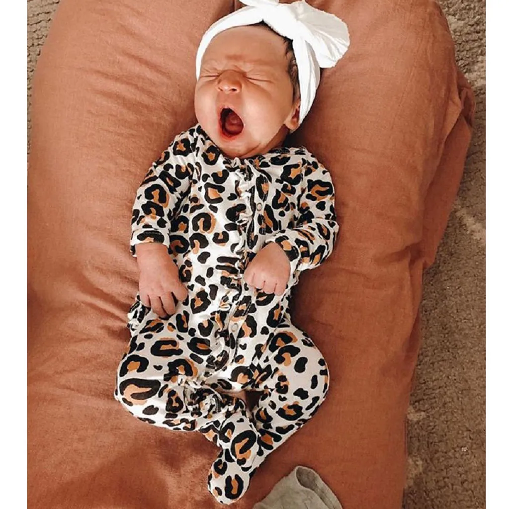 LIZHILI Toddler Baby Girl Leopard Jumpsuit，Girls Summer Clothing Flare Sleeve Off Shoulder Romper with Headband