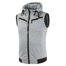 Модный жилет с капюшоном и воротником, мужской жилет с несколькими карманами на молнии, куртка без рукавов, Повседневная тонкая Хлопковая мужская одежда