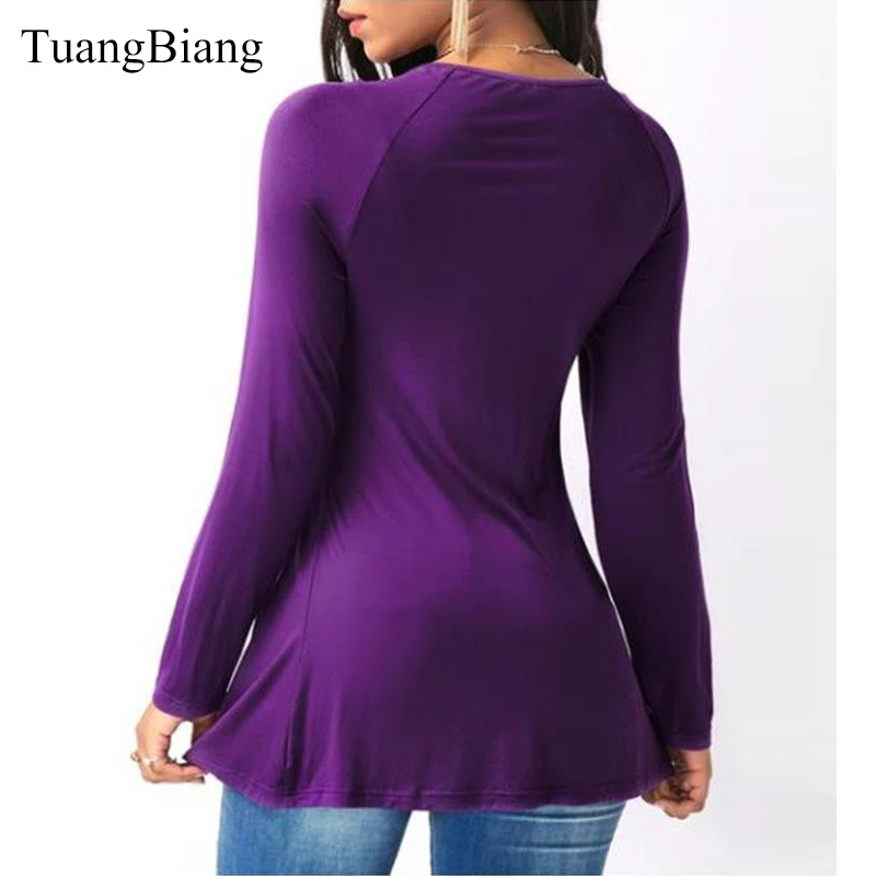 2018 de las mujeres de otoño Vestido de manga larga suelta Sexy camiseta femenina cuello profundo en V T camisas invierno más tamaño estilo largo Tops 2018 de las mujeres de otoño Vestido de manga larga suelta Sexy camiseta femenina cuello profundo en V T camisas invierno más tamaño estilo largo Tops