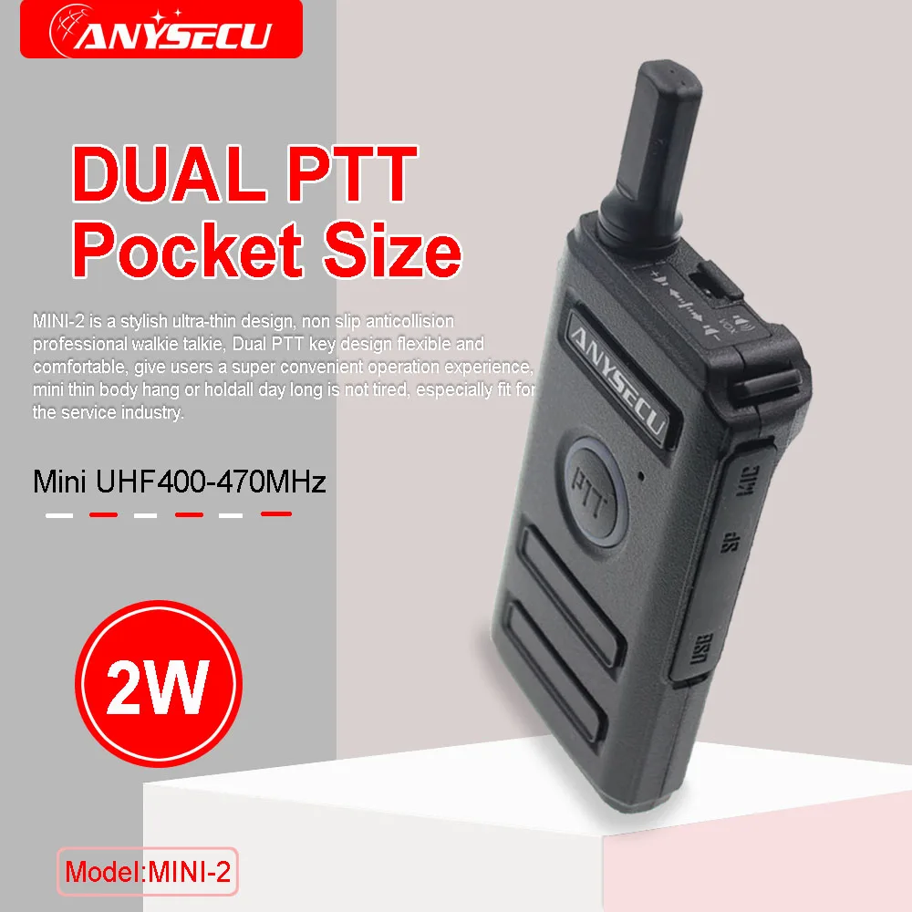 Двойной PTT ключ дизайн! Новый мини-радио anysecu Mini-2 UHF400-470MHz 16CH рация для сервисной промышленности