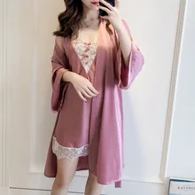 Daeyard, летний женский халат, набор платьев, Сексуальная атласная пижама, кружевная ночная рубашка для невесты, подружки невесты, шелковая пижама, домашняя одежда