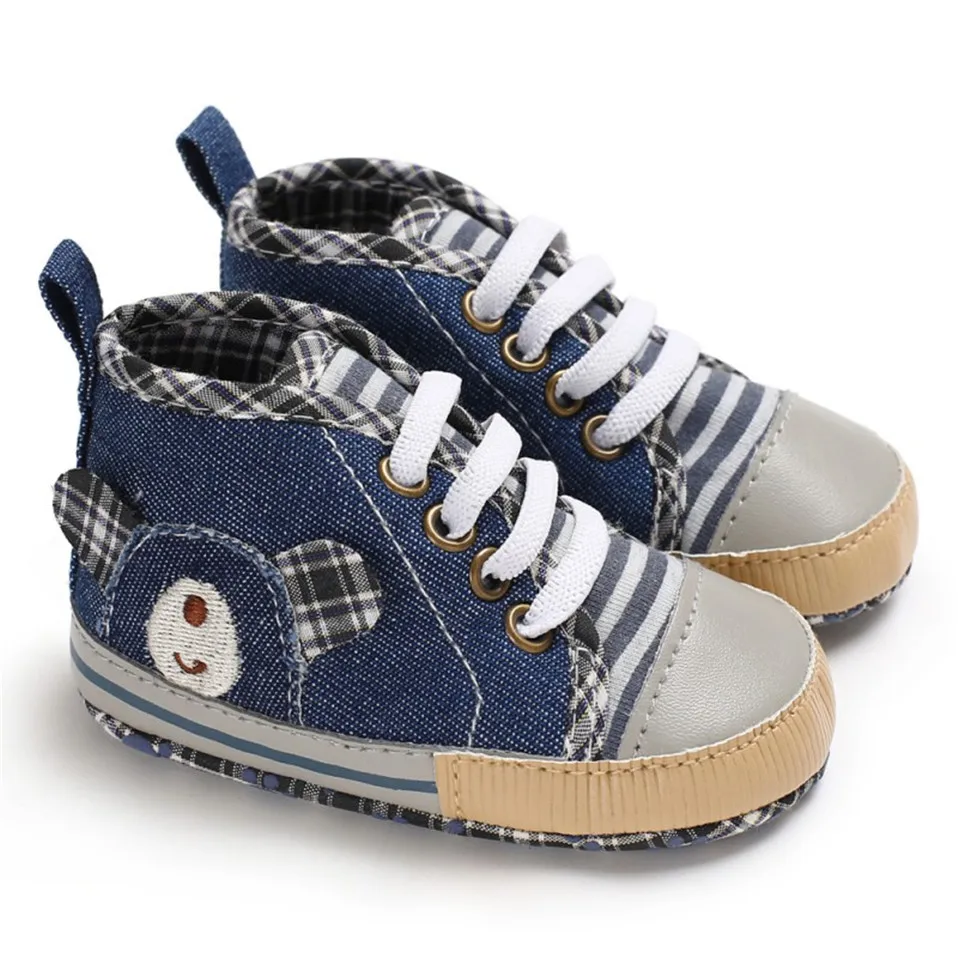 Denim Baby Shoes For Newborn Baby Boys Canvas Plaid Casual Baby Boys Girls Shoes Autumn Cotton Soft Soled First Walkers