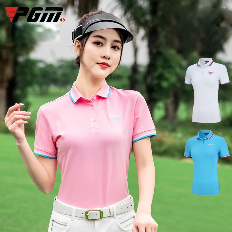 PGM Women Breathable Golf T-shirts Short Sleeve Turn Dollar Collar Golf Tops Women Summer Quick dry Golf Cloth D0777