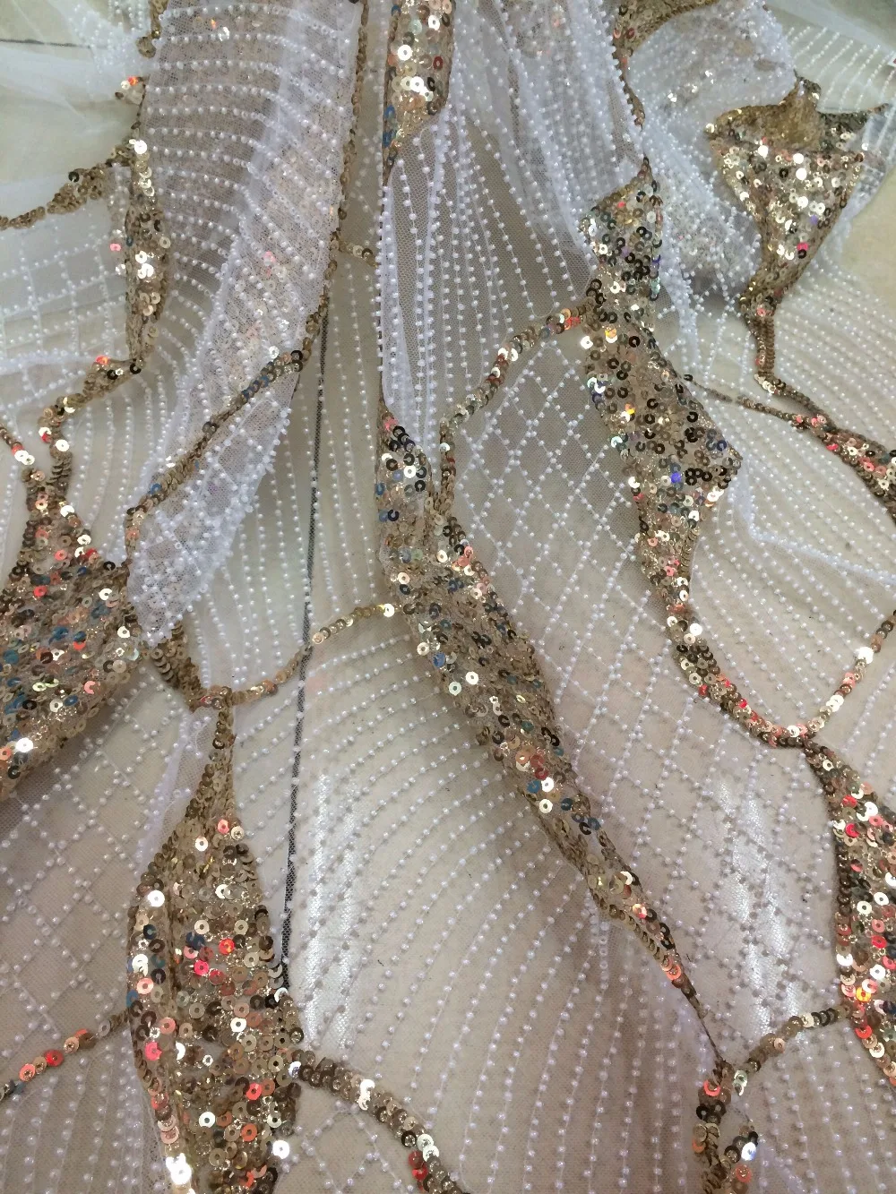 luxury beaded embroidery tulle fabric african net lace SYJ-12953 with sequins | Дом и сад