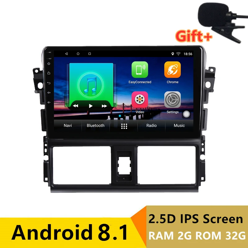 

9" 2+32G 2.5D IPS Android 8.1 Car DVD Multimedia Player GPS For Toyota Vios YARIS 2014 2015 2016 audio radio stereo navigation