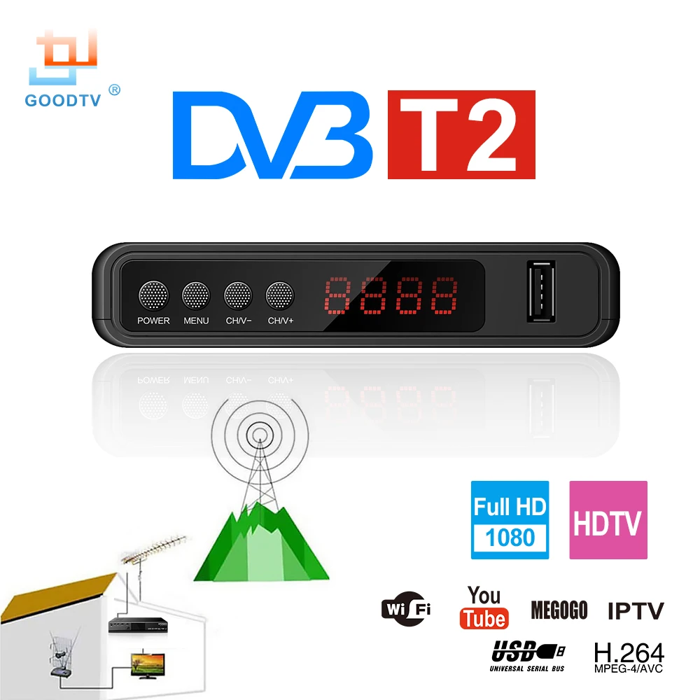 U2C DVB T2 Wi-Fi ТВ тюнер DVB-T2 ресивер Full-HD 1080P цифровой Смарт ТВ коробка Поддержка MPEG H.264 I P ТВ Встроенный Русский Руководство