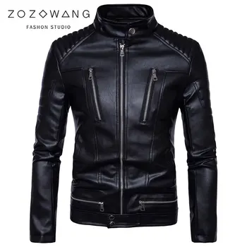 

ZOZOWANG 2020 NEW Motorcycle leather jacket men clothing Mandarin PU Leather Jackets Men black jacket Casual leather jaket men