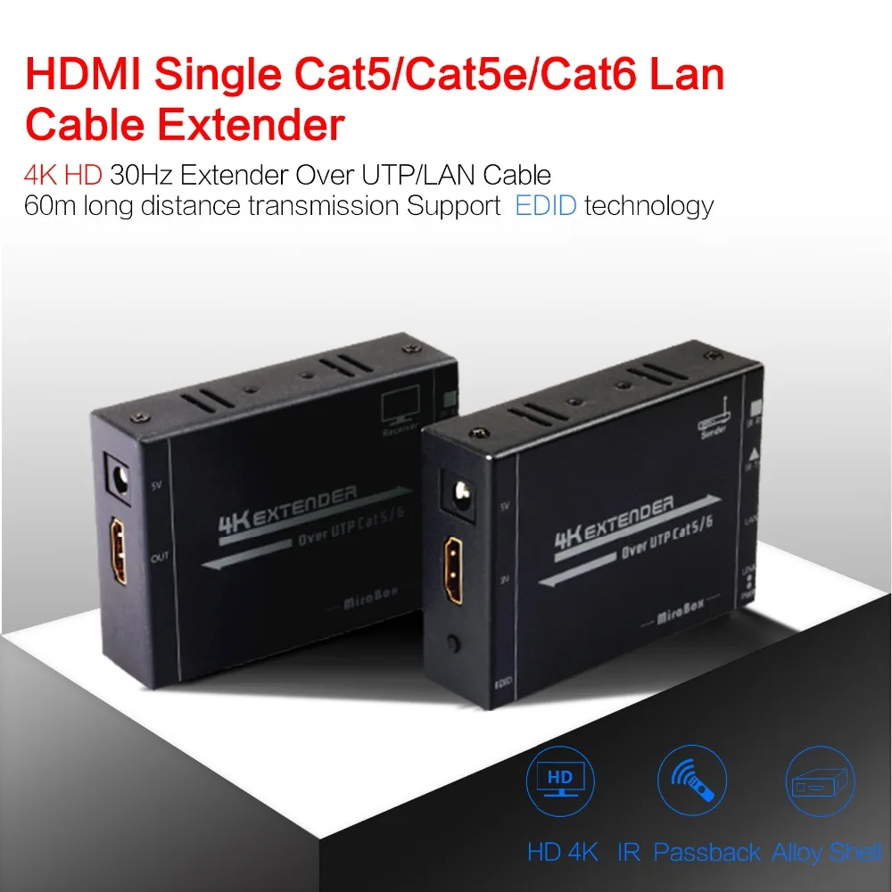 MiraBox 60m 4K HDMI Extender Support HD 2160P@30Hz EDID Technology Double-sided IR Remote Control, Cat5Cat6 RJ45 HDMI extender  (17)