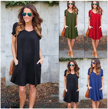 

2019 Summer Style casual Dress Women fashion V neck Beach Dress Sleeveless Red Black Dresses Plus Size