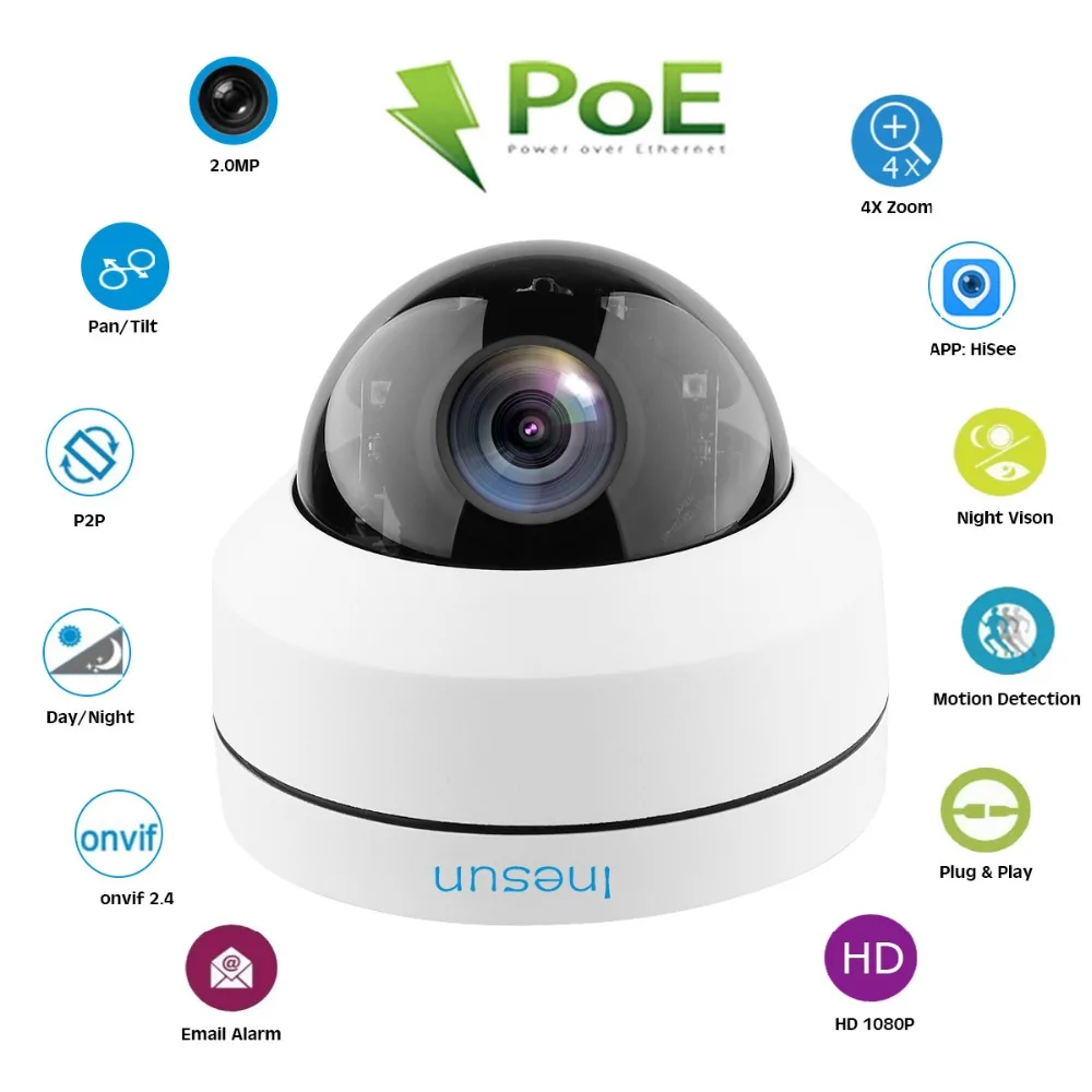 Inesun 2MP 1080P PoE IP домашняя камера безопасности IK10 Антивандальная IP66