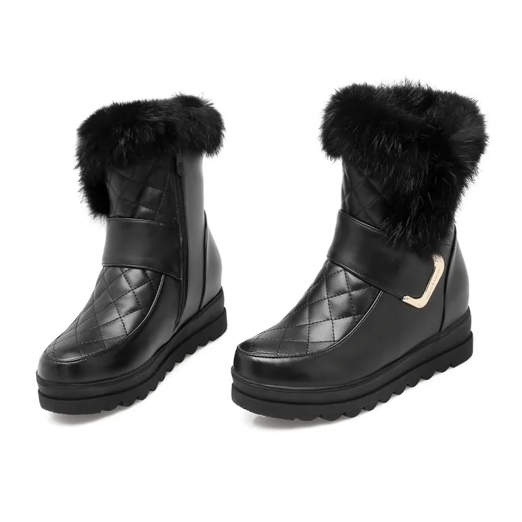 Women Snow Ankle Boots Platform PU Leather Height Increasing Keep Warm MORAZORA