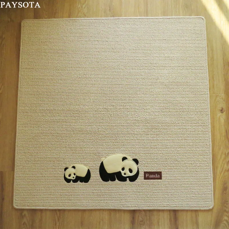 

PAYSOTA Embroidery Panda Carpet Beige Coffee Thin Square Mat Chair Cushion Rug