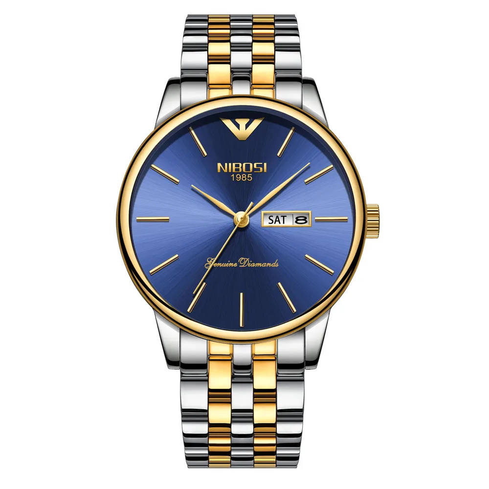 NIBOSI мужские s часы лучший бренд класса люкс Бизнес Кварцевые Золотые часы мужские полностью стальные модные водонепроницаемые спортивные часы Relogio Masculino - Цвет: Blue Gold