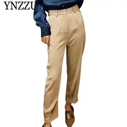 YNZZU Высокая Талия штаны со складками Для женщин 2019 Новинка весны хаки черный Повседневное брюки свободные Для женщин брюки Офисные женские