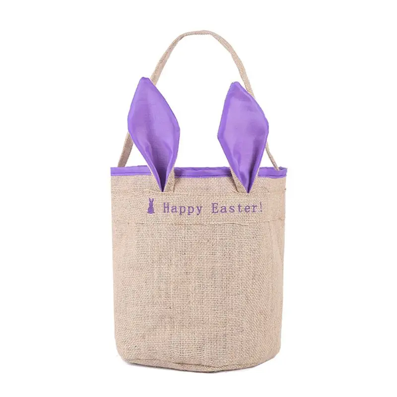 Пасхальное яйцо Кролик Холст сумка корзина из джута мешковины уши конфеты подарок Сумочка для праздников, для фестивалей вечерние поставки - Цвет: Лаванда