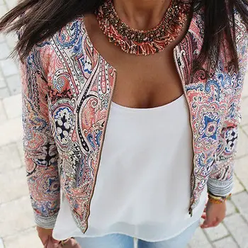 

Fashion Women Floral Zipper Summer Casual Suit Short Jacket Coat Outwear