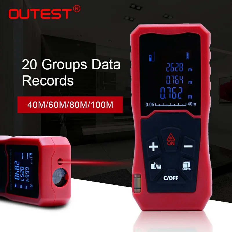 

OUTEST Laser Distance Meter Laser Rangefinder 40M 60M 80M 100M Single Continuous Area/Volume/Pythagoras Measurement