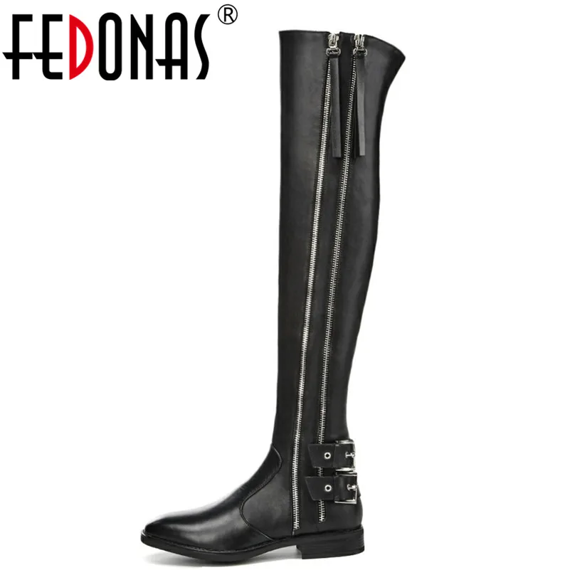 

FEDONAS Brand Women Over The Knee High Boots Thick Heels Autumn Winter Long Motorcycle Boots Prom Shoes Woman Tight High Boots