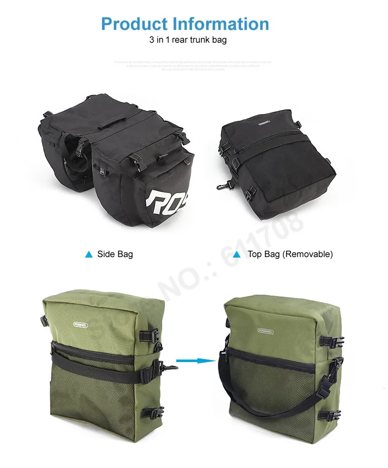 Discount ROSWHEEL Bike Accessories 37L MTB Mountain Bike Rack Bag 3 in 1 Multifunction Road Bicycle Pannier Rear Seat Trunk Bag 3