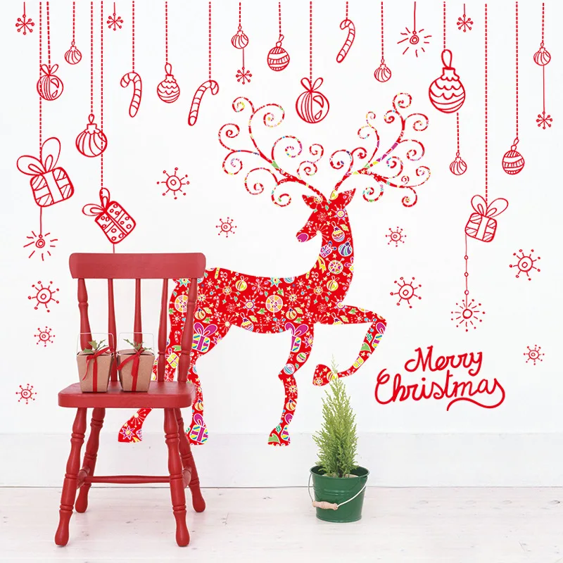 

Christmas Window Sticker Reindeer Glass Sticker Xmas Christmas Decorations for Home Natal New Year Gift Noel SK2011AB free ship