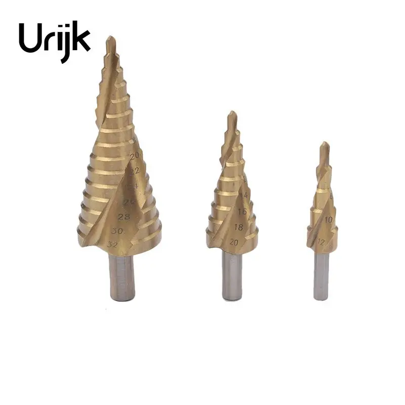 

Urijk 3pc Big Triangle Handle Spiral Groove Flutes Step Drill Bit Multi-function Ladder Drill Pagoda Drill 4-32mm,4-20mm,4-12mm