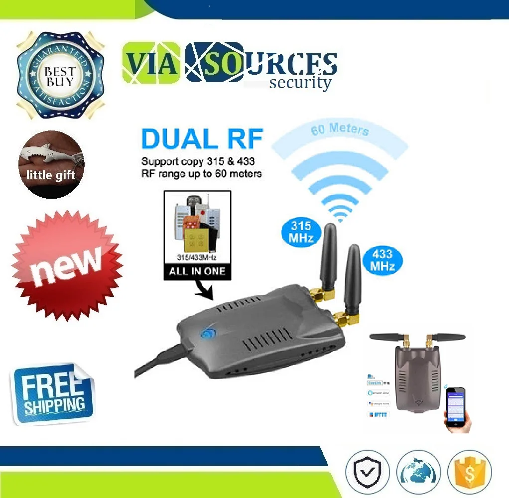 

intelligent dual-band Wifi to 315/433MHz RF easy micro-link app remote control switch timing security alarm host For Ewelink