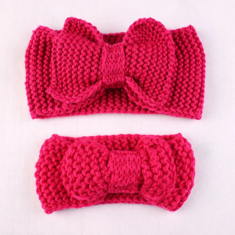 Rose Red Wecute/2 предмета, шерстяная вязаная повязка на голову для маленьких девочек, Зимний Теплый головной убор для женщин, родителей и детей, повязка на голову, эластичный детский тюрбан, головной убор - Цвет: Rose Red