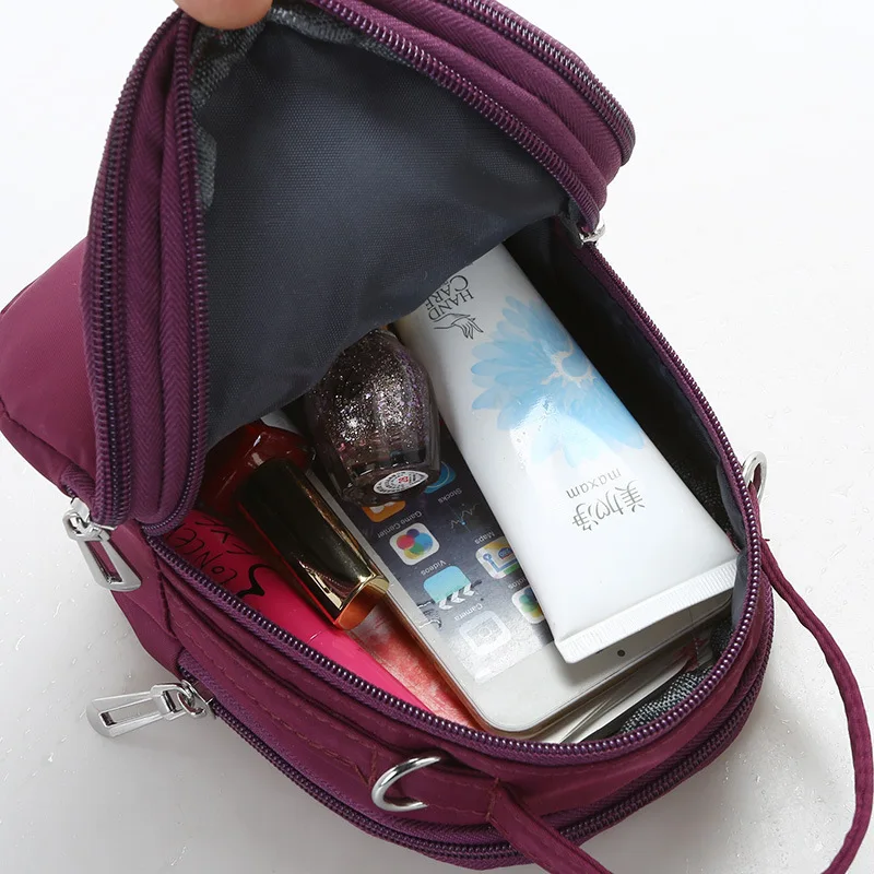 Сумки через плечо для женщин, Повседневная мини-сумка-мессенджер для девочек, многослойная сумка для сотового телефона с клапаном для денег, непромокаемые нейлоновые сумки на плечо