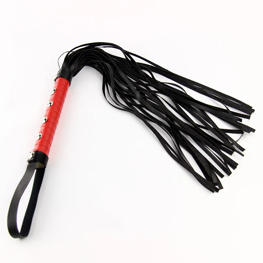 Sexy Whip Black Lash Red Handle For Adult Game Pu Leather Flirt Sex Toy