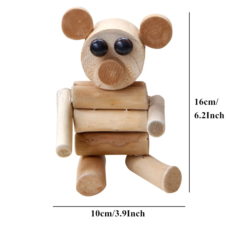 VILEAD 6.2'' Cute Wood Bear Figurines Handmade Wooden Decoration Cartoon Animal Model Vintage Home Decor Gift for Kids | Дом и сад