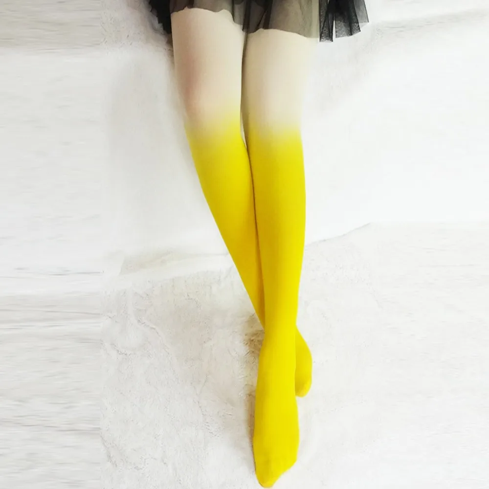 Длинные носки сексуальные модные носки женские длинные Полиэстеровые винтажные градиентные женские колготки для девочек модные W409 - Цвет: Yellow