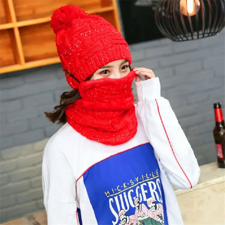 Новая зимняя женская маска для лица, шапка, шарф, набор, вязаный теплый толстый ветронепроницаемый подшлемник, многофункциональная вязаная шапка для женщин