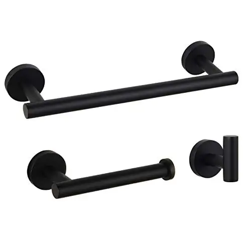 

3pcs Bathroom Hardware Accessories Set Black Matte 304 Stainless Steel Bath Shower Set Towel bar paper holder robe hook