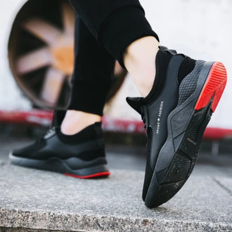

Torridity Black Men Vulcanize Shoes Breathable Casual Sports Male Sneakers Mesh Trainers -up Flat Shoes Plus 39-44