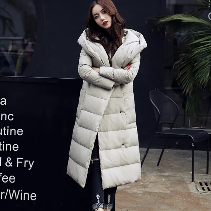 Высокое качество зимняя новая коллекция женское длинное пальто с капюшоном Женское зимнее теплое плотное длинное