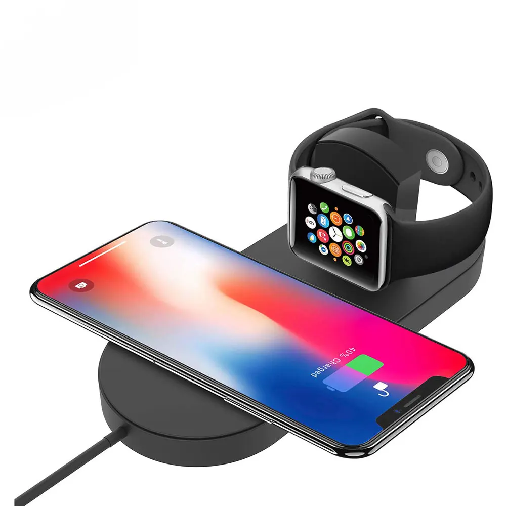 Беспроводное зарядное устройство Ascromy 2 в 1, подставка для быстрой зарядки, держатель телефона для APPle Watch Series 4 3 2 iphone XS MAX XR 8 Plus X 8+ Iwatch - Тип штекера: Black