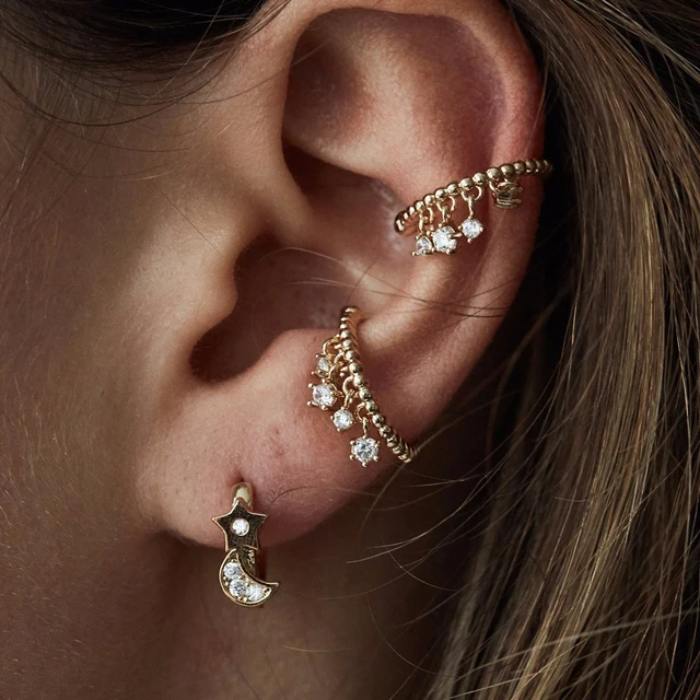 2018 Fashion Cz Drop Cuff Earring Round Bead Band No Piercing Ear 2018 Fashion Cz Drop Cuff Earring Round Bead Band No Piercing Ear Bone Jewelry Gold Silver
