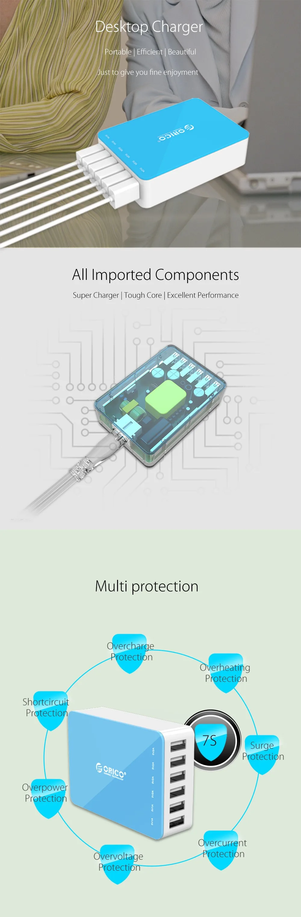 ORICO CSA 6 Порты для быстрой зарядки с usb-портом, Зарядное устройство для рабочего стола, Мощность адаптер Зарядное устройство 5V 2.4A 50 Вт для iPhone Samgsung Xiaomi huawei зарядка через USB