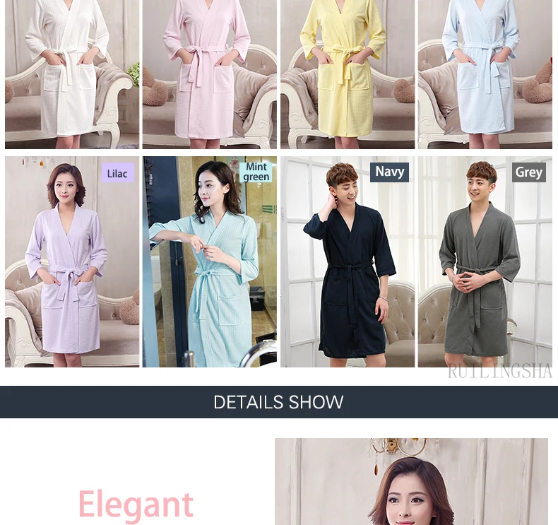 On Sale Lovers Summer Suck Water Kimono Bath Robe Men Plus Size Sexy Waffle Bathrobe Mens Dressing Gown Male Lounge Robes mens pajama pants