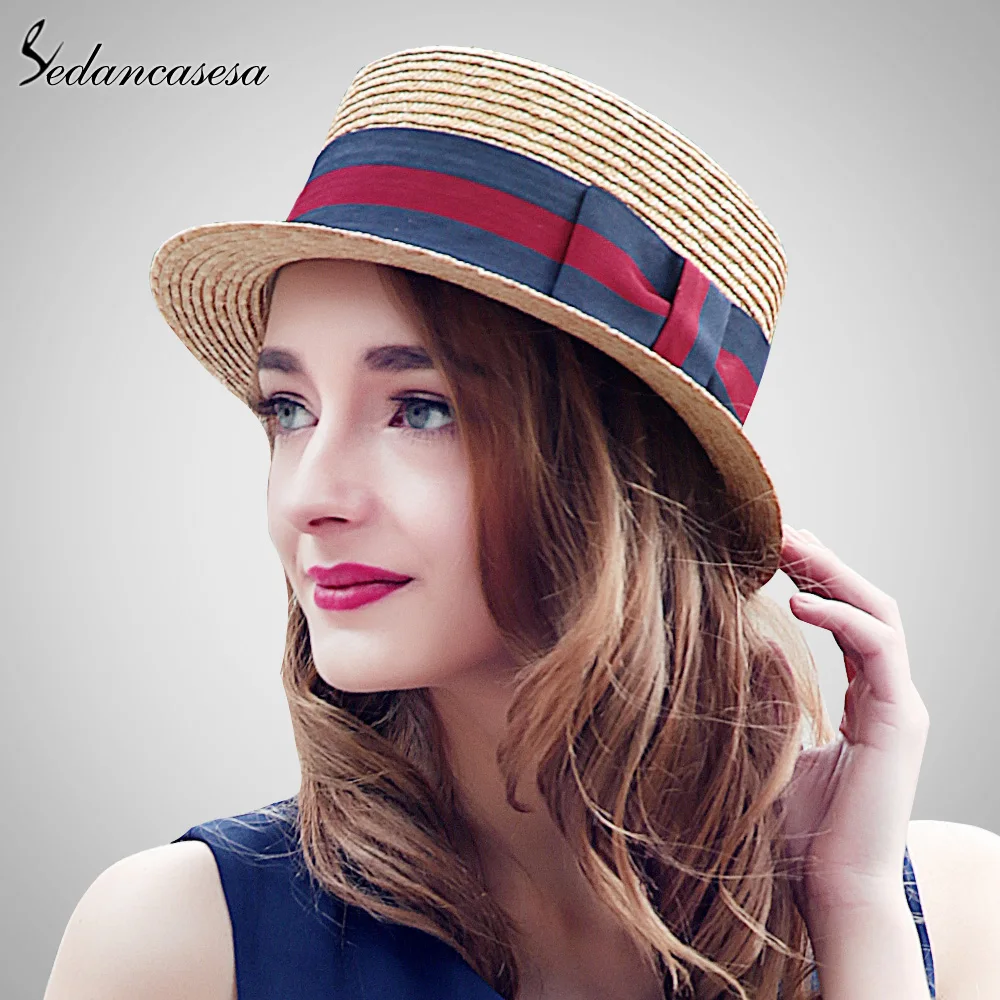 2016 Brand Fashion Womens Vintage Beach Summer Straw Trilby Hat With