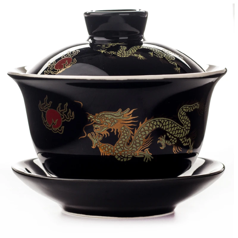 Китайская супница чашка керамический чайник дракон/пион китайский стиль чайные наборы кунг-фу лучший свадебный подарок для друзей D007 - Цвет: Black Dragon