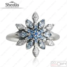Cristal azul y Claro CZ Allanar Anillos de Plata del Copo de nieve de Navidad Adecuado Para Europa Joyería 925 Anillos de Plata Esterlina Para Las Mujeres