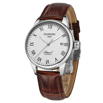

GUANQIN Men's Automatic Mechanical Watch Leather Strap Classic Retro Auto Self-Wind Wristwatch