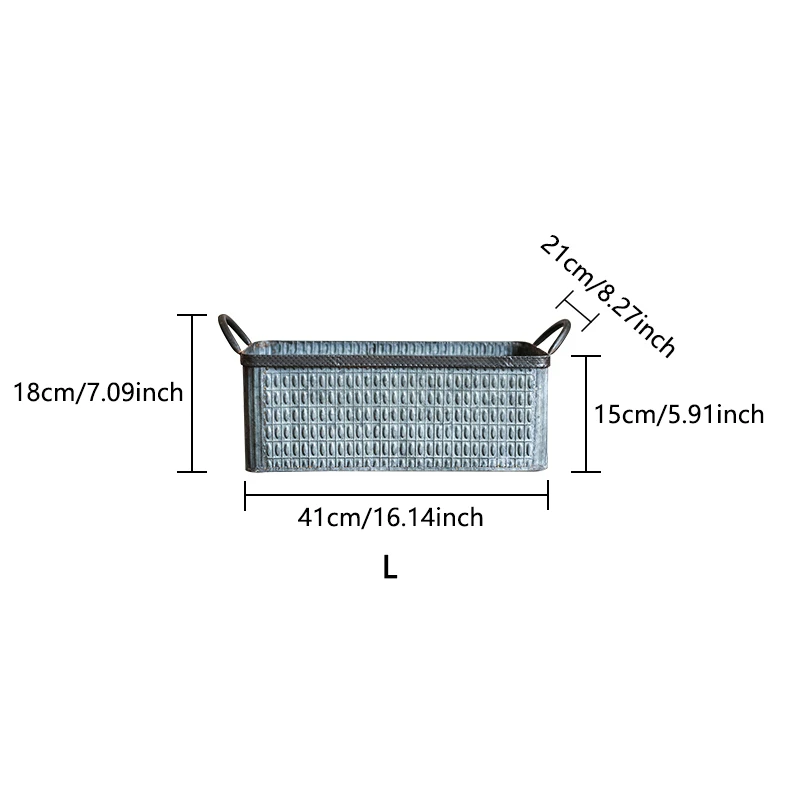 Ретро Железный лист цветочный горшок металлическая многофункциональная ручка корзина для хранения ящик для инструментов прямоугольное цветочное кашпо домашний садовый декор - Цвет: L