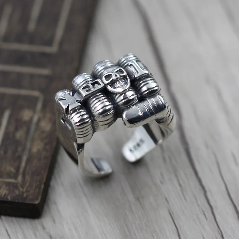 

S925 Sterling Silver Personality Retro Fist Opening Ring Thai Silver Jewelry Domineering Unique men's Ring