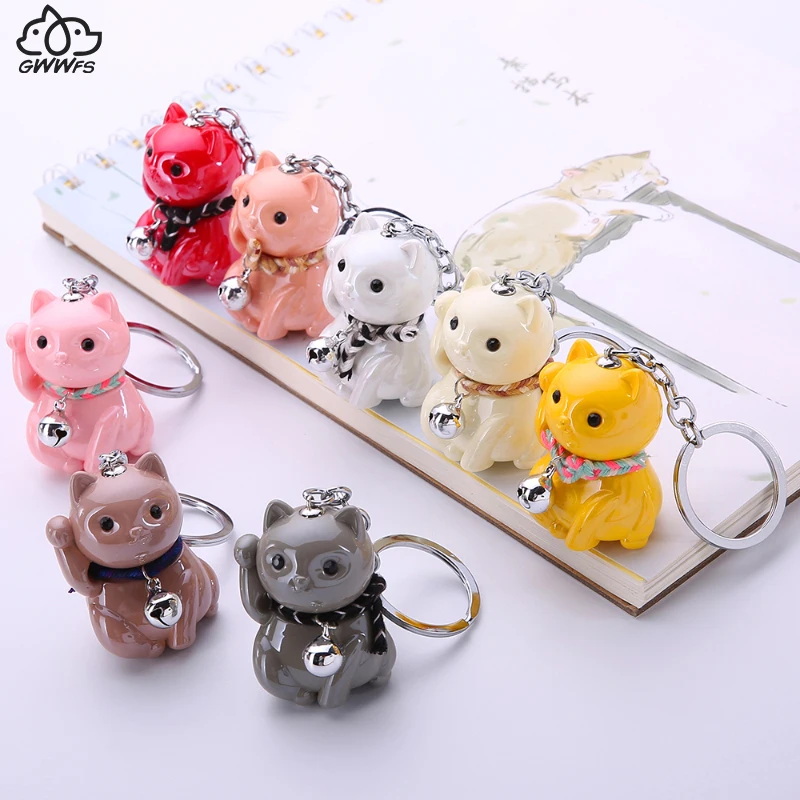 

Gwwfs Mini Acrylic Lucky Cat Car Keychain Bell Christmas New Year Gifts White Boyfriend Keychain Lovers Jewelry 2019 New Fashion