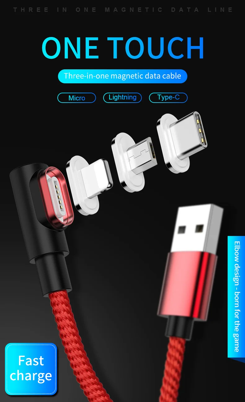 Магнитный кабель 90 градусов usb c Micro usb type C кабель для быстрой зарядки l-линия Micro usb type-C магнитное зарядное устройство для iphone X xiaomi