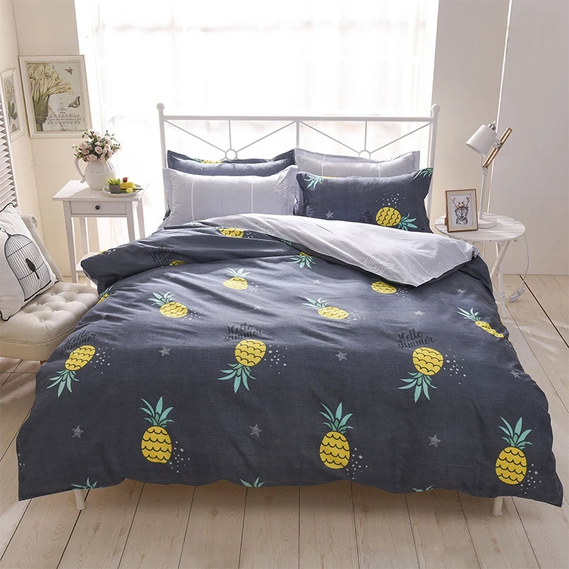 

Pineapple Printing Bedding Sets 3-4pcs/lot AB Sides Duvet Cover Sets for Kids Adults Single Double Bed XF610-1