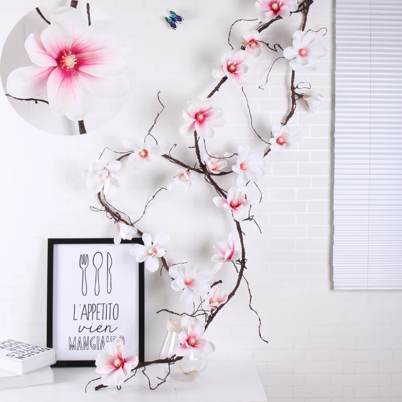 

185cm orchid flowers wall tree branches wreath garland aritificial Magnolia flowers Rattan silk flowers vine wedding decoration