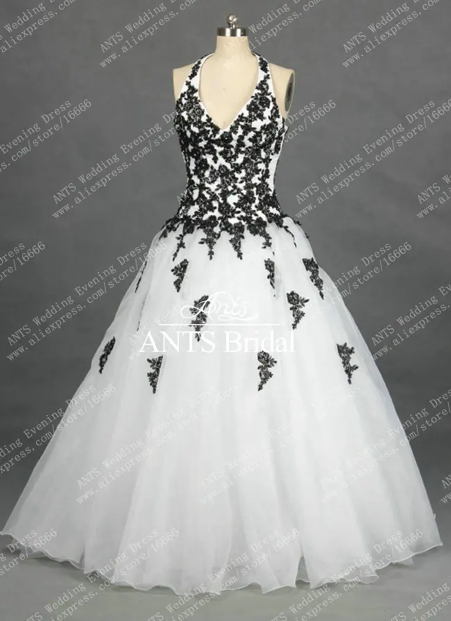 Rw301 Halter Organza White Lace Black Wedding Dresses In Wedding